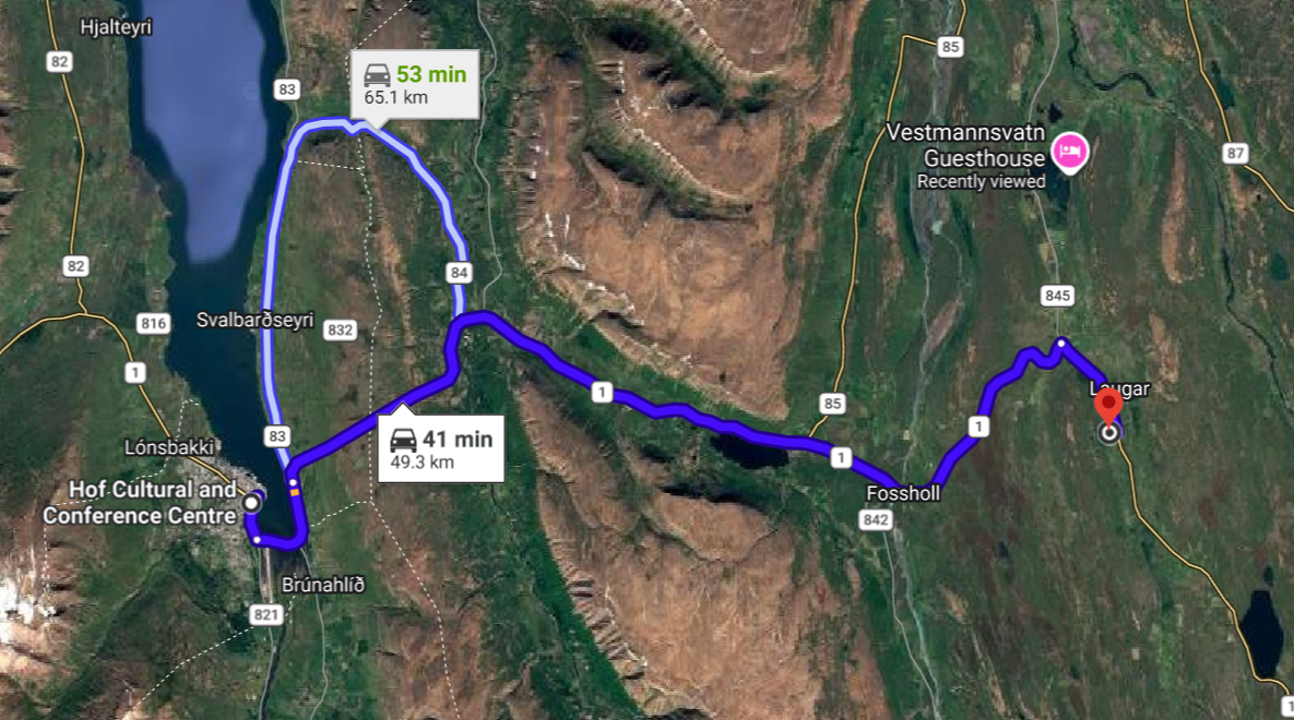 Driving route between Akureyri and CIAO
